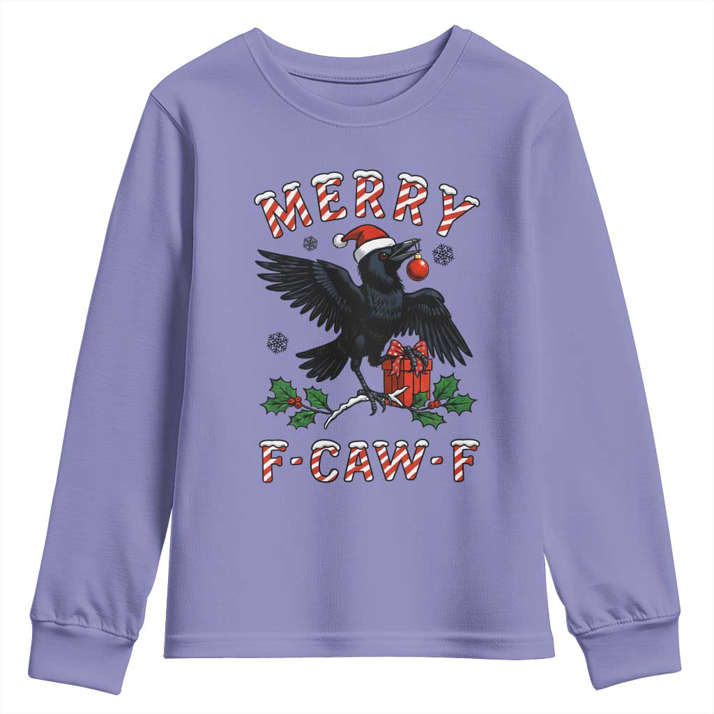 Merry F Caw F Raven Lover Youth Sweatshirt Funny Holidays Gift TS12 Violet Print Your Wear