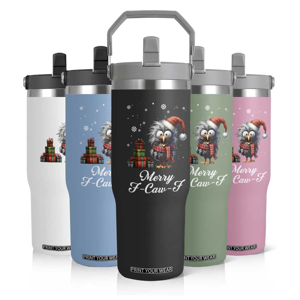 Merry F Caw F Raven Lover Flip Straw Tumbler Funny Christmas Gift TS12 Print Your Wear