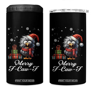 Merry F Caw F Raven Lover 4 in 1 Can Cooler Tumbler Funny Christmas Gift - Print Your Wear