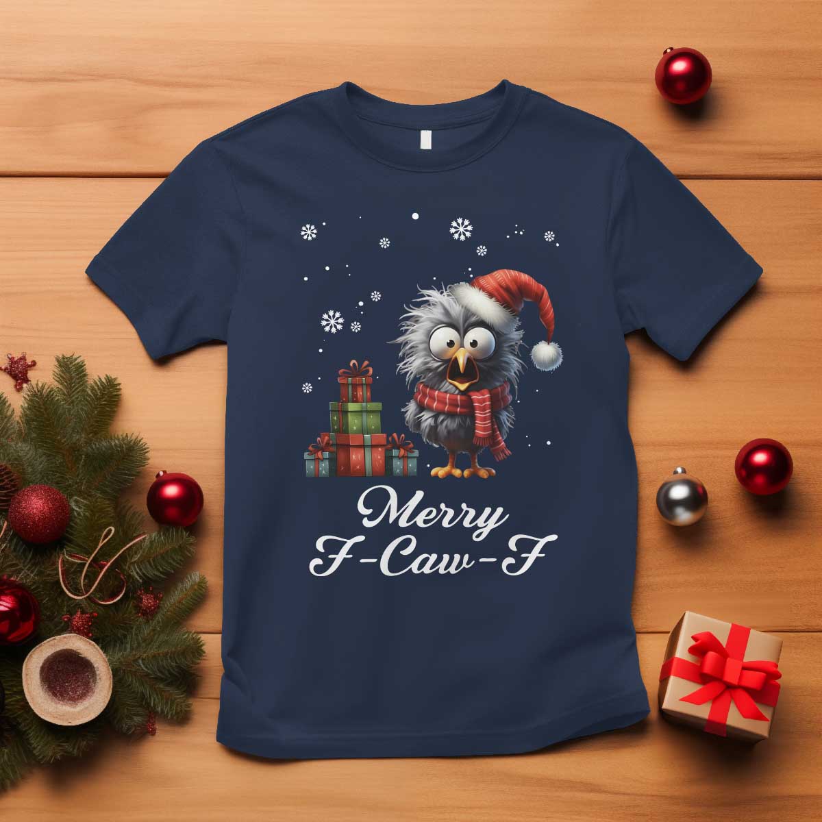 Merry F Caw F Raven Lover T Shirt Funny Christmas Gift TS12 Navy Print Your Wear