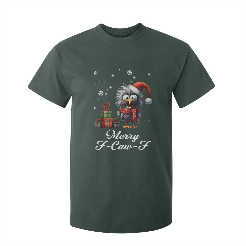 Merry F Caw F Raven Lover T Shirt For Kid Funny Christmas Gift TS12 Dark Forest Green Print Your Wear