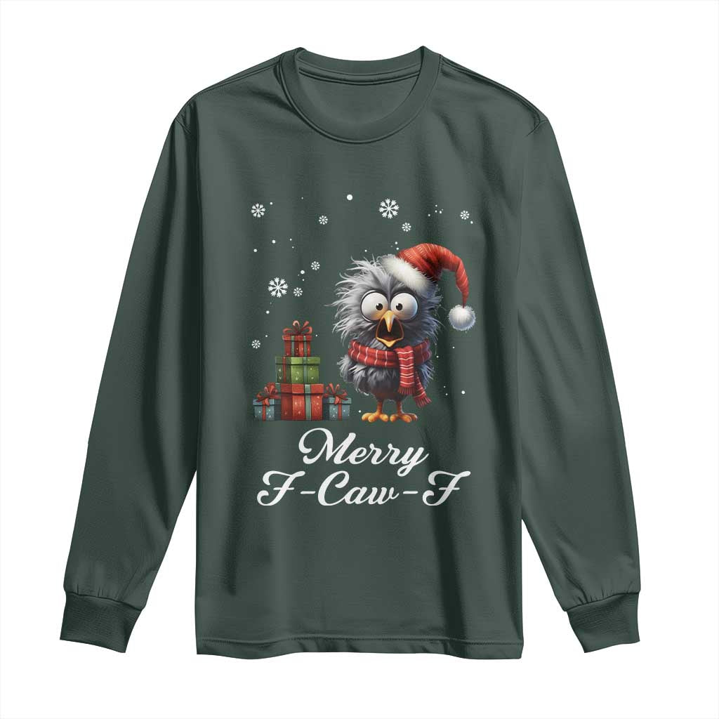 Merry F Caw F Raven Lover Long Sleeve Shirt Funny Christmas Gift TS12 Dark Forest Green Print Your Wear