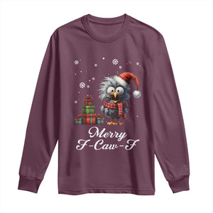 Merry F Caw F Raven Lover Long Sleeve Shirt Funny Christmas Gift TS12 Maroon Print Your Wear