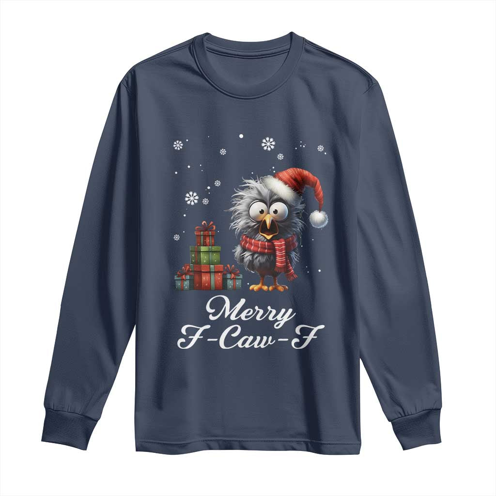 Merry F Caw F Raven Lover Long Sleeve Shirt Funny Christmas Gift TS12 Navy Print Your Wear