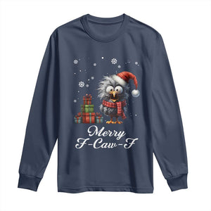 Merry F Caw F Raven Lover Long Sleeve Shirt Funny Christmas Gift TS12 Navy Print Your Wear