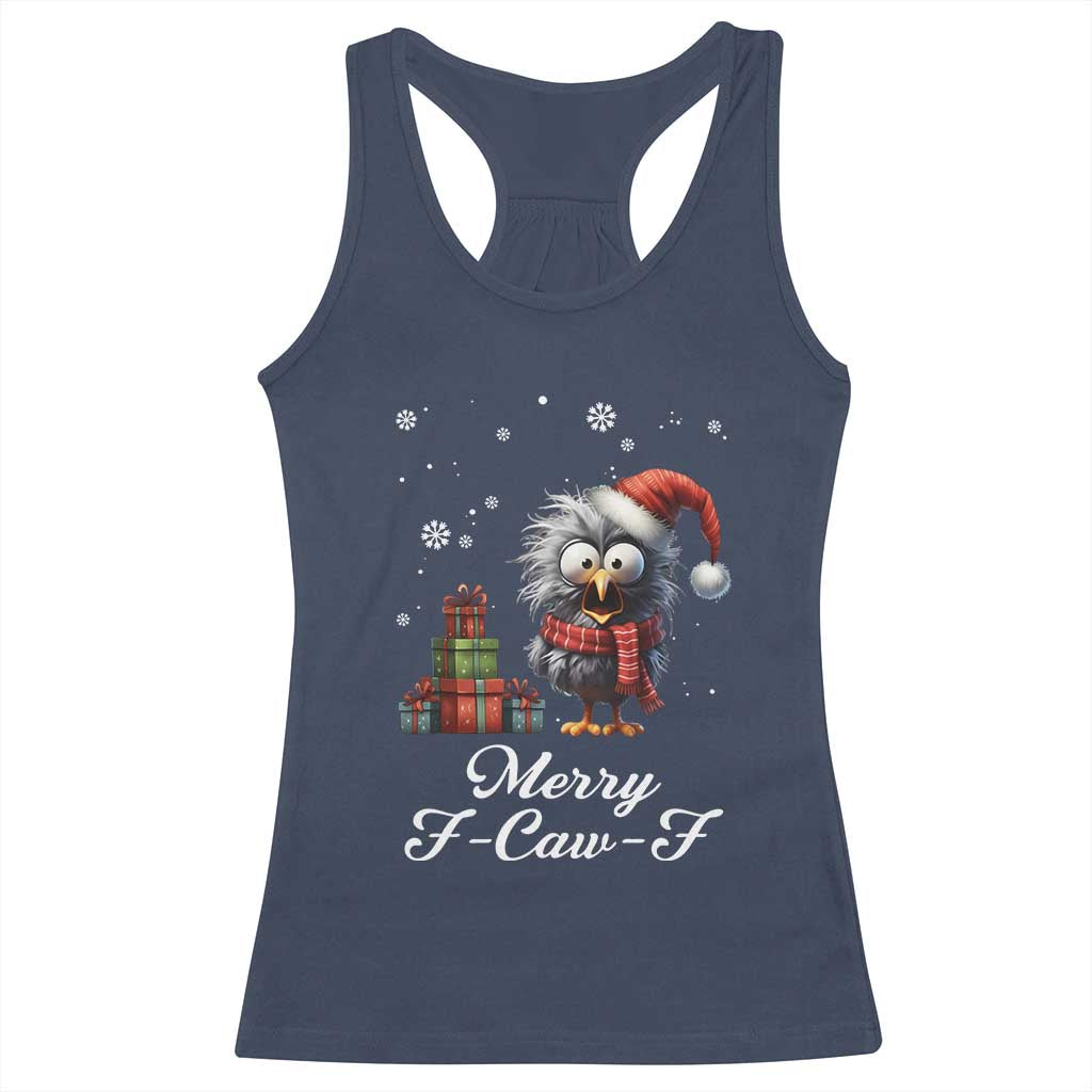 Merry F Caw F Raven Lover Racerback Tank Top Funny Christmas Gift TS12 Navy Print Your Wear