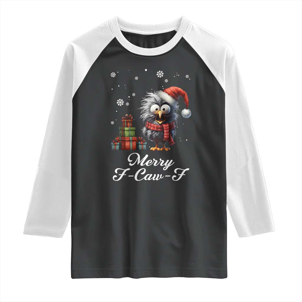 Merry F Caw F Raven Lover Raglan Shirt Funny Christmas Gift - Print Your Wear