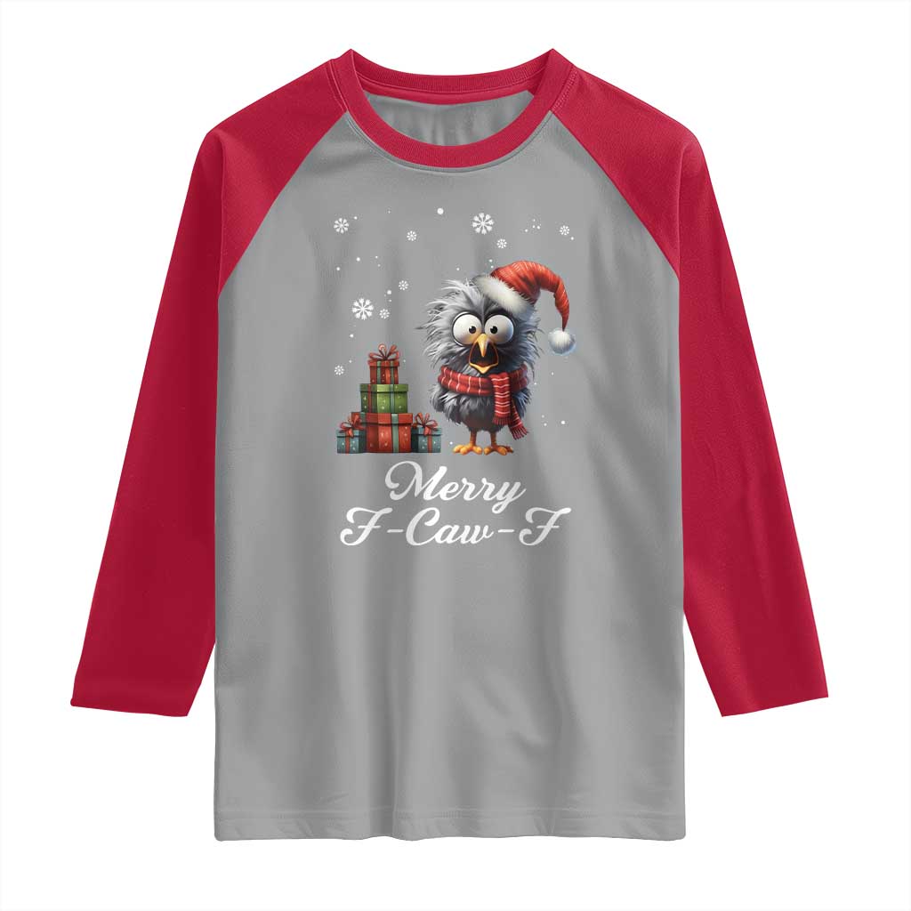 Merry F Caw F Raven Lover Raglan Shirt Funny Christmas Gift TS12 Sport Gray Red Print Your Wear