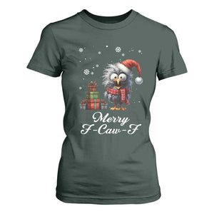 Merry F Caw F Raven Lover T Shirt For Women Funny Christmas Gift TS12 Dark Forest Green Print Your Wear