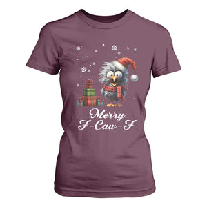 Merry F Caw F Raven Lover T Shirt For Women Funny Christmas Gift TS12 Maroon Print Your Wear