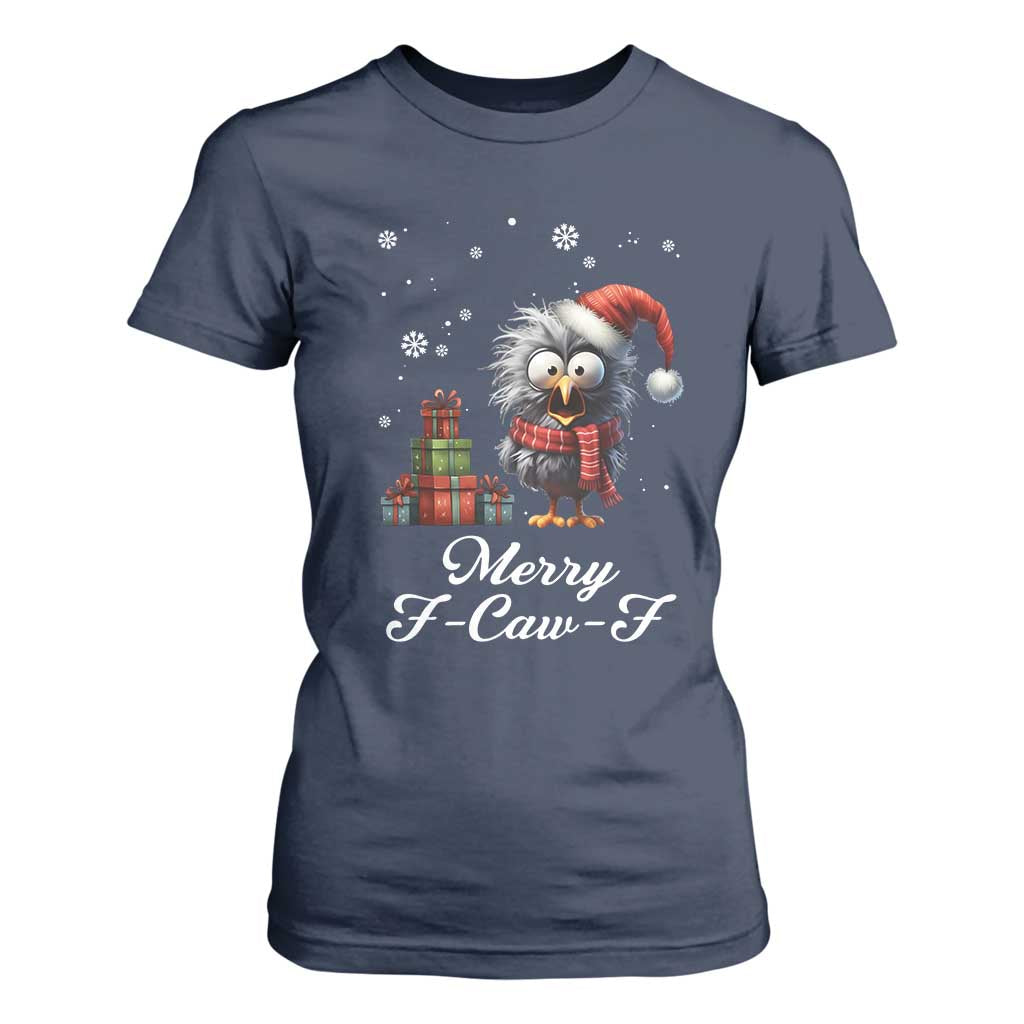 Merry F Caw F Raven Lover T Shirt For Women Funny Christmas Gift TS12 Navy Print Your Wear