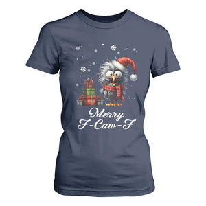 Merry F Caw F Raven Lover T Shirt For Women Funny Christmas Gift TS12 Navy Print Your Wear