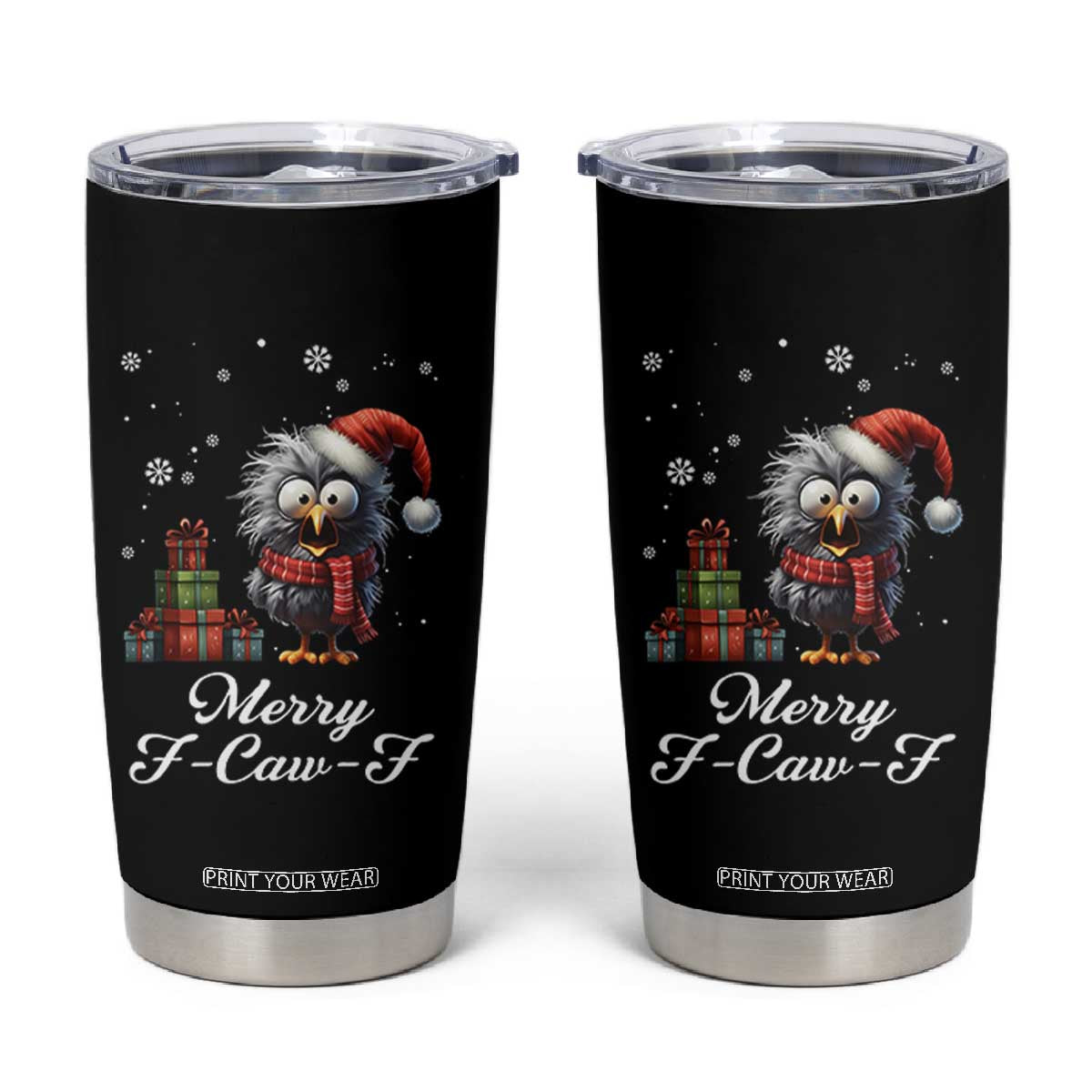Merry F Caw F Raven Lover Tumbler Cup Funny Christmas Gift TS12 Black Print Your Wear