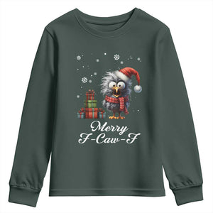 Merry F Caw F Raven Lover Youth Sweatshirt Funny Christmas Gift TS12 Dark Forest Green Print Your Wear