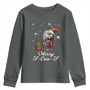 Merry F Caw F Raven Lover Youth Sweatshirt Funny Christmas Gift TS12 Dark Heather Print Your Wear