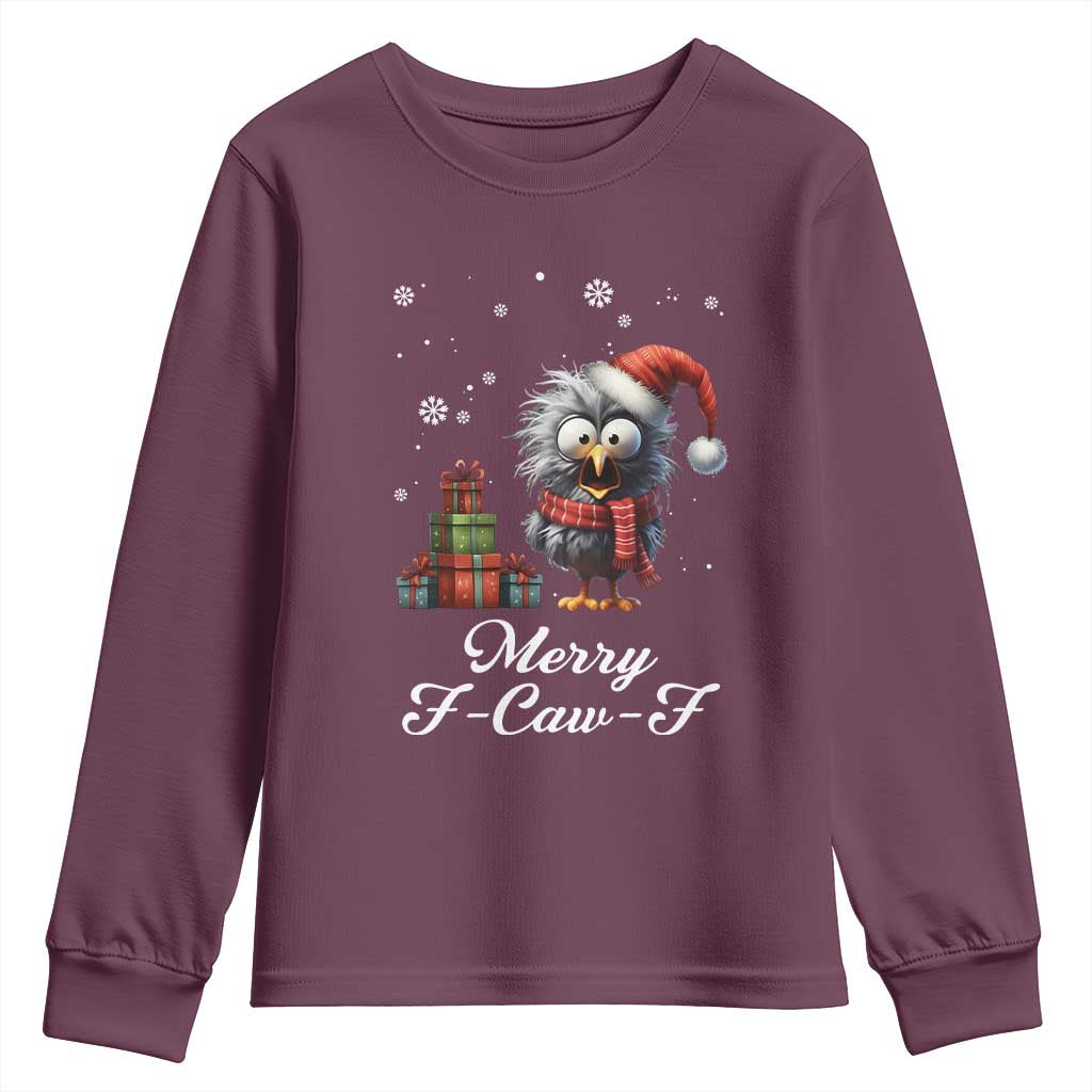 Merry F Caw F Raven Lover Youth Sweatshirt Funny Christmas Gift TS12 Maroon Print Your Wear