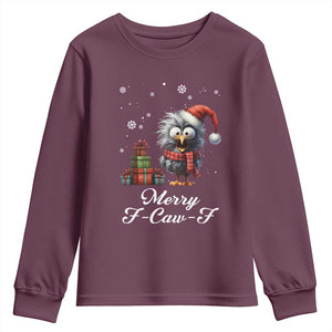 Merry F Caw F Raven Lover Youth Sweatshirt Funny Christmas Gift TS12 Maroon Print Your Wear