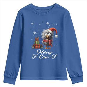 Merry F Caw F Raven Lover Youth Sweatshirt Funny Christmas Gift TS12 Royal Blue Print Your Wear