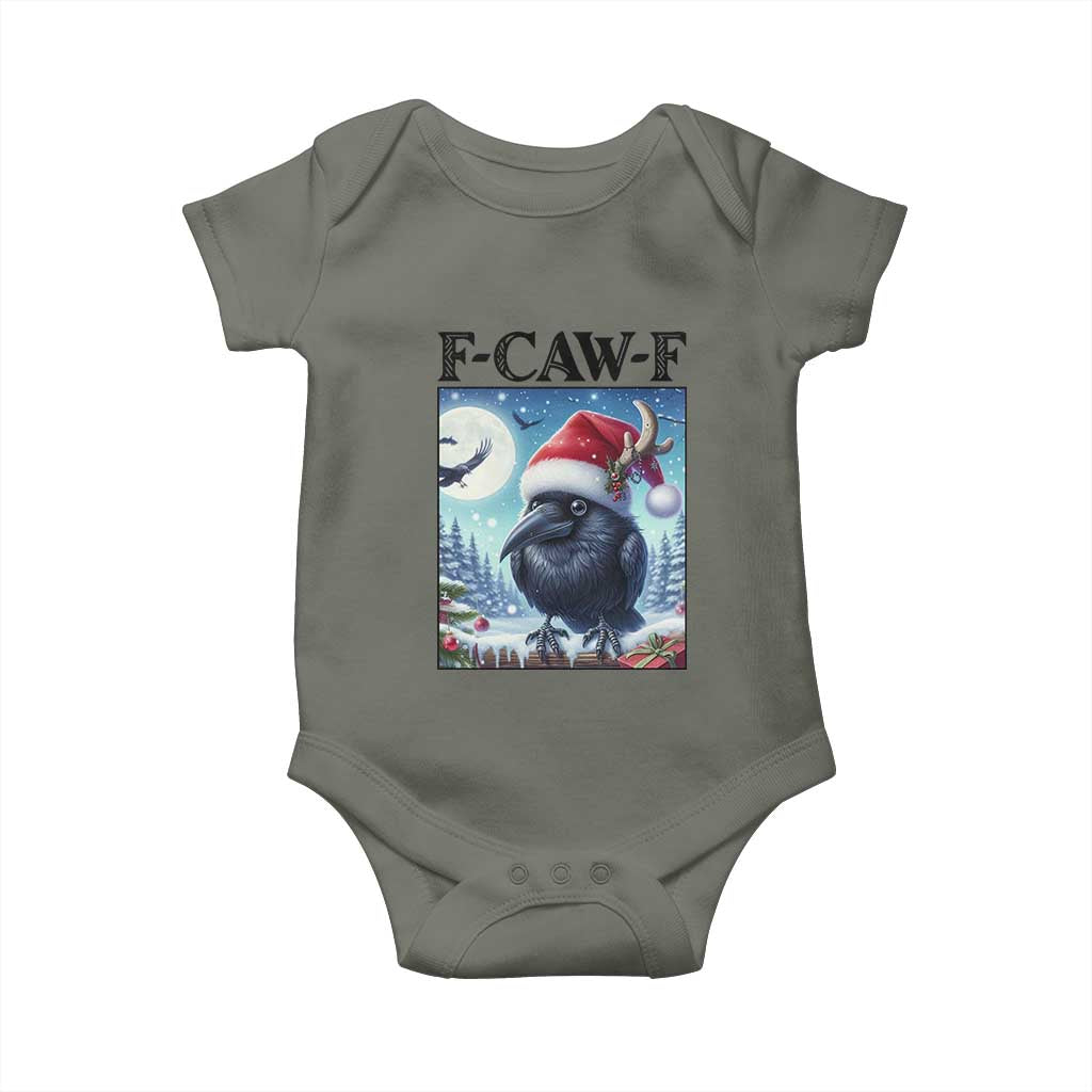 F Caw F Christmas Raven Baby Onesie Funny Bird Lover Gift TS12 Military Green Print Your Wear