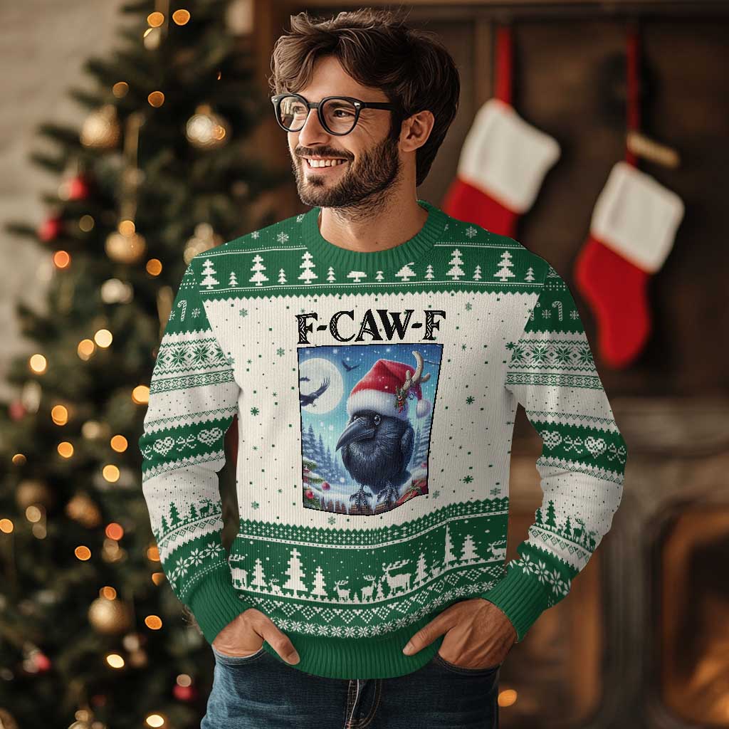 F Caw F Xmas Raven Ugly Christmas Sweater Funny Bird Lover Gift TS12 Beige Green Print Your Wear