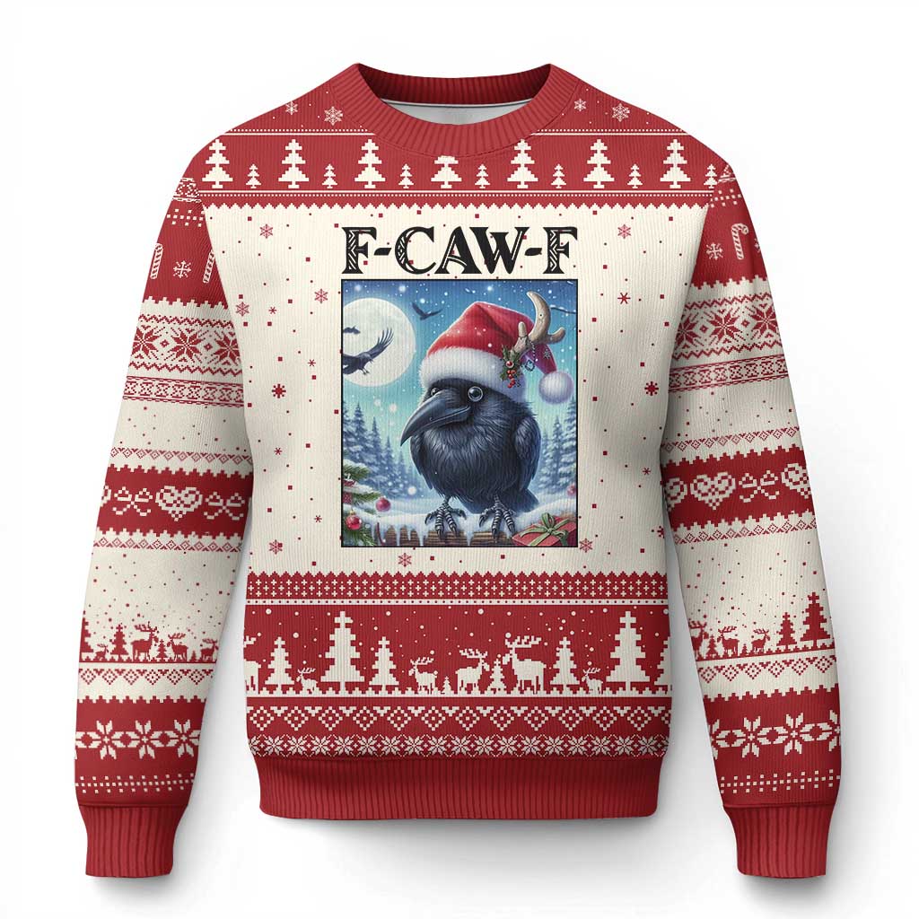 F Caw F Xmas Raven Ugly Christmas Sweater Funny Bird Lover Gift - Print Your Wear