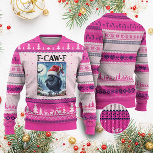 F Caw F Xmas Raven Ugly Christmas Sweater Funny Bird Lover Gift TS12 Hot Pink Print Your Wear