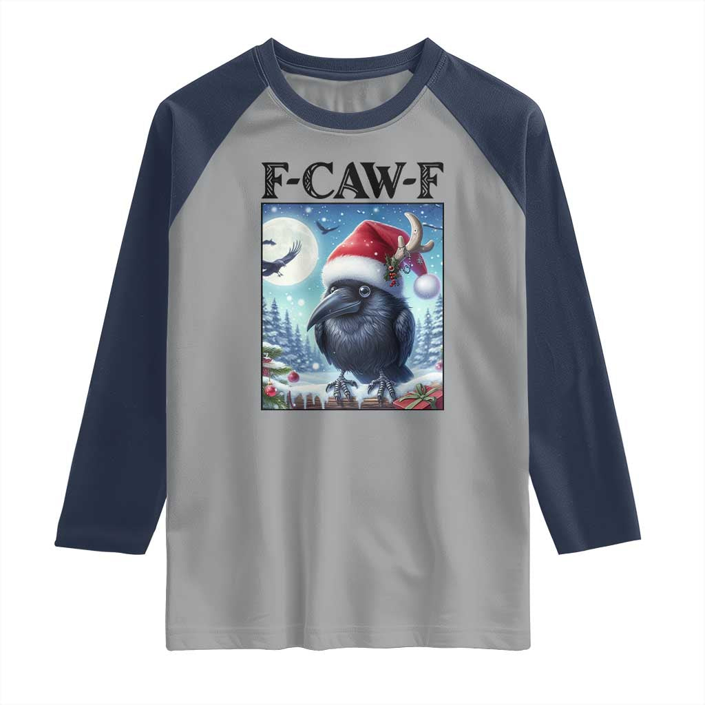 F Caw F Christmas Raven Raglan Shirt Funny Bird Lover Gift TS12 Sport Gray Navy Print Your Wear