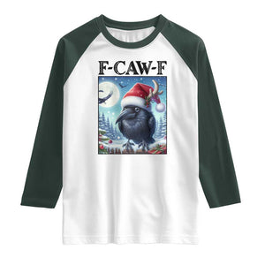 F Caw F Christmas Raven Raglan Shirt Funny Bird Lover Gift TS12 White Dark Forest Green Print Your Wear