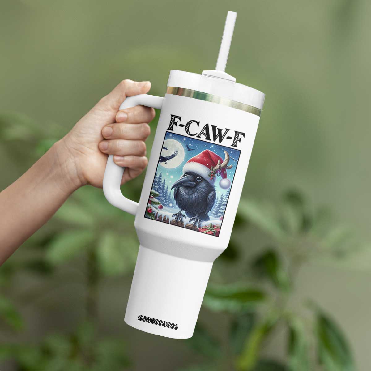 F Caw F Christmas Raven Tumbler With Handle Funny Bird Lover Gift TS12 Print Your Wear