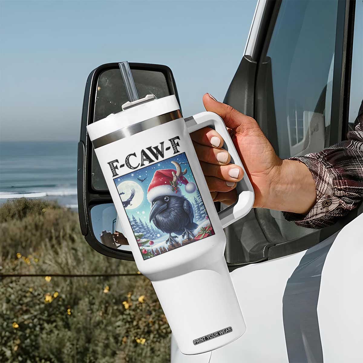 F Caw F Christmas Raven Tumbler With Handle Funny Bird Lover Gift - Print Your Wear