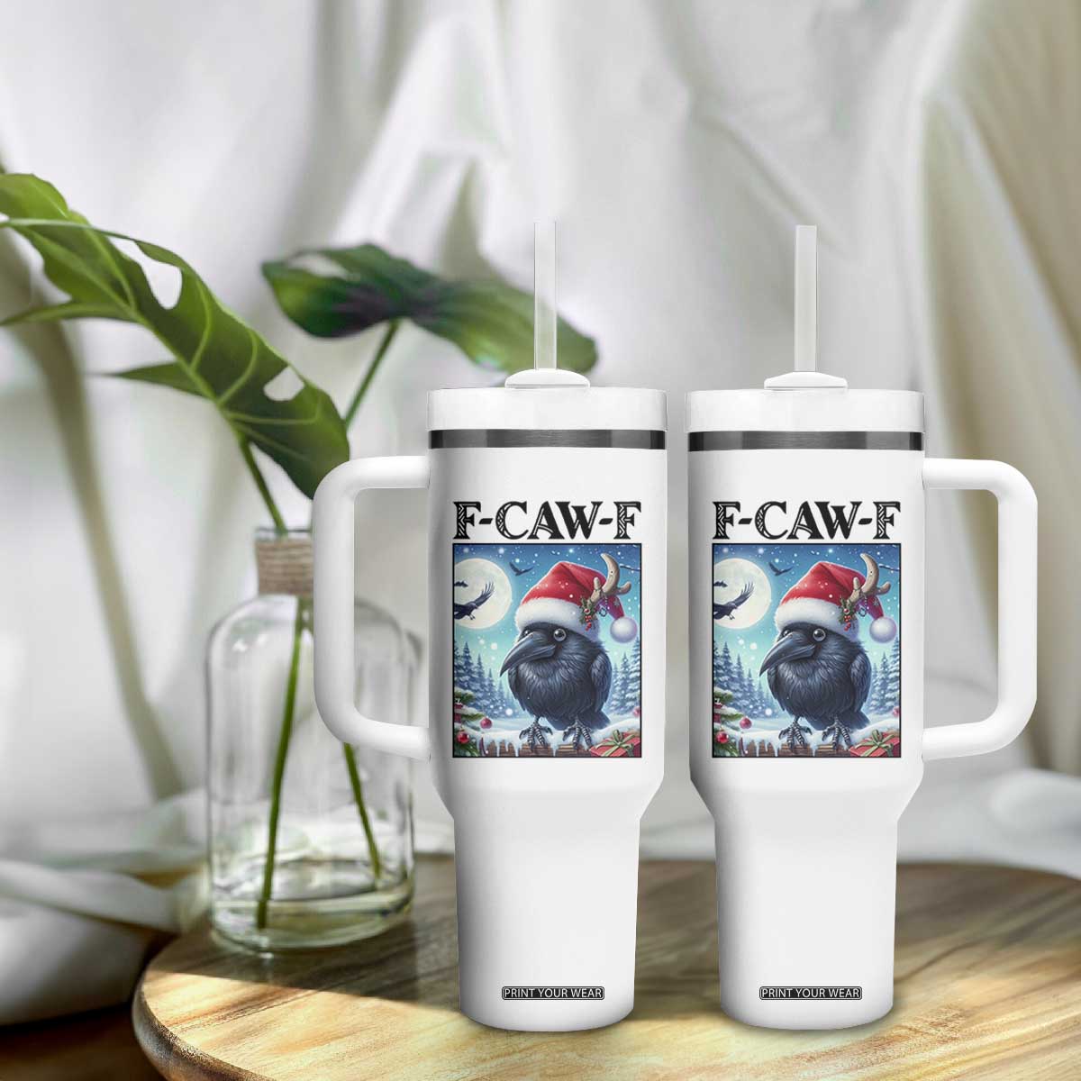 F Caw F Christmas Raven Tumbler With Handle Funny Bird Lover Gift TS12 Print Your Wear