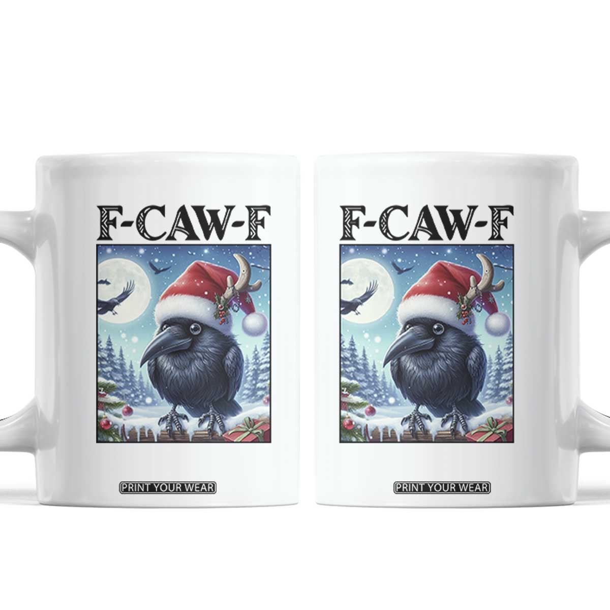 F Caw F Christmas Raven Coffee Mug Funny Bird Lover Gift - Print Your Wear