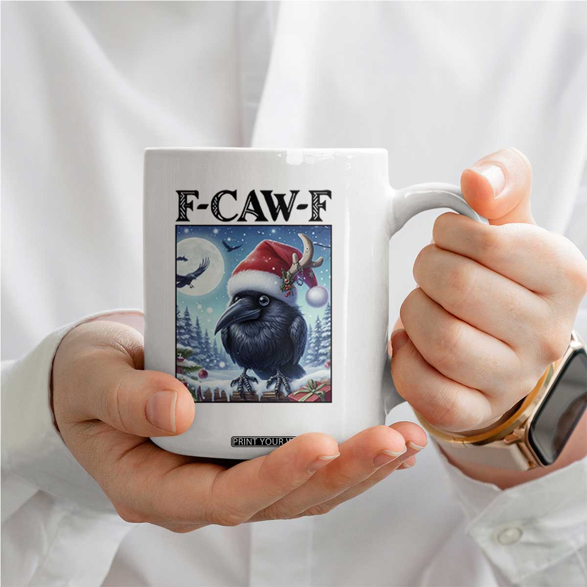 F Caw F Christmas Raven Coffee Mug Funny Bird Lover Gift - Print Your Wear