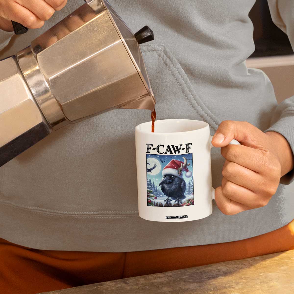 F Caw F Christmas Raven Coffee Mug Funny Bird Lover Gift - Print Your Wear