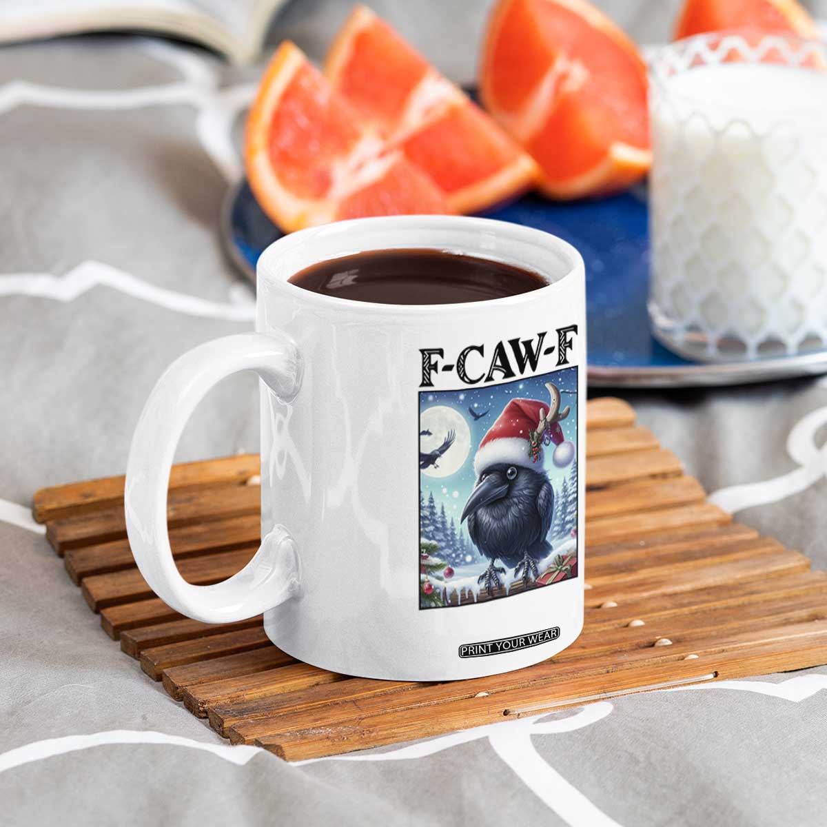 F Caw F Christmas Raven Coffee Mug Funny Bird Lover Gift - Print Your Wear