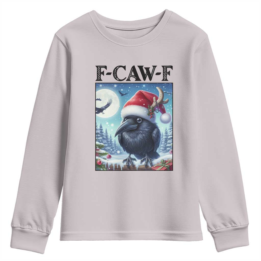 F Caw F Christmas Raven Youth Sweatshirt Funny Bird Lover Gift TS12 Ice Gray Print Your Wear