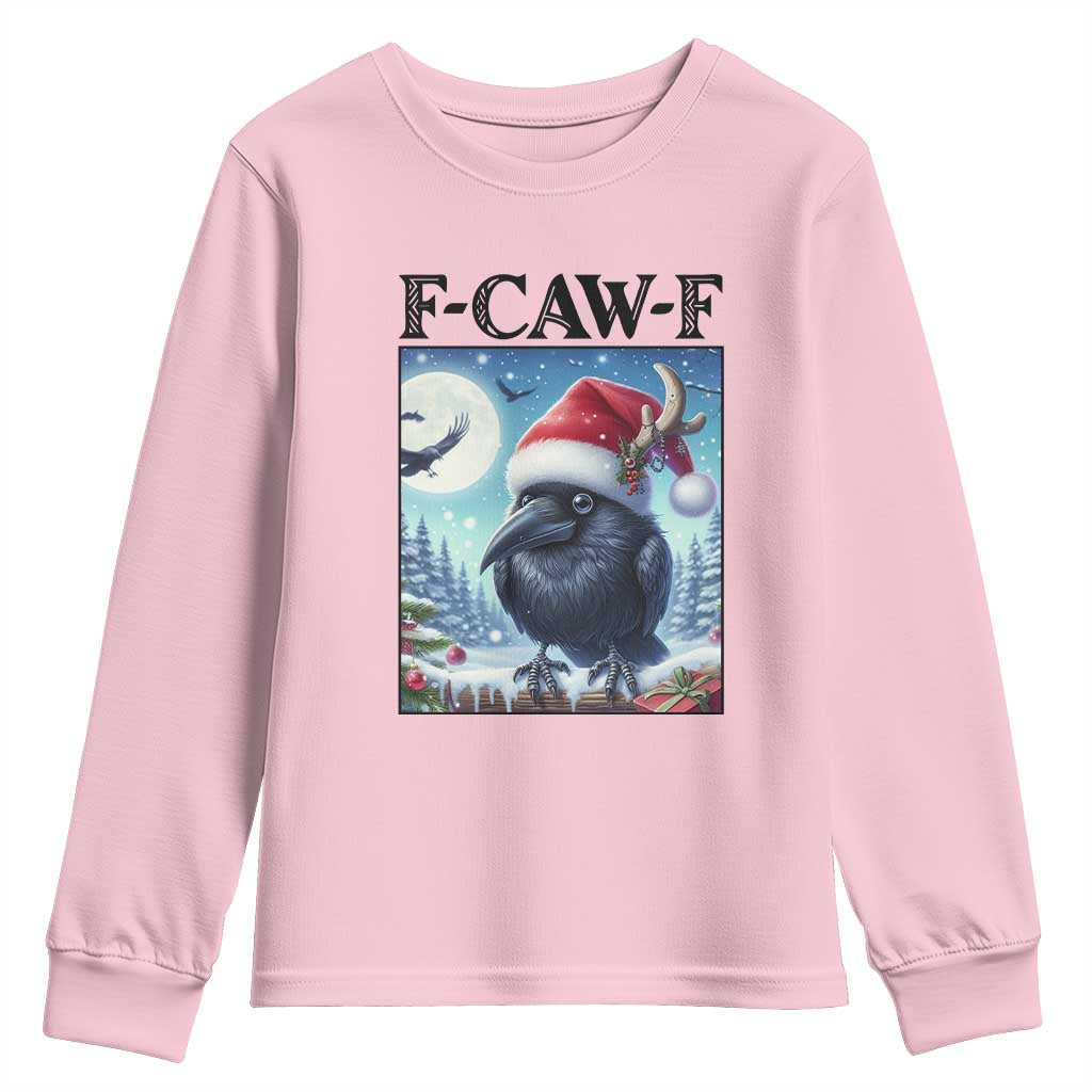 F Caw F Christmas Raven Youth Sweatshirt Funny Bird Lover Gift TS12 Light Pink Print Your Wear