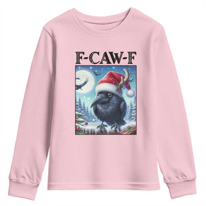 F Caw F Christmas Raven Youth Sweatshirt Funny Bird Lover Gift TS12 Light Pink Print Your Wear