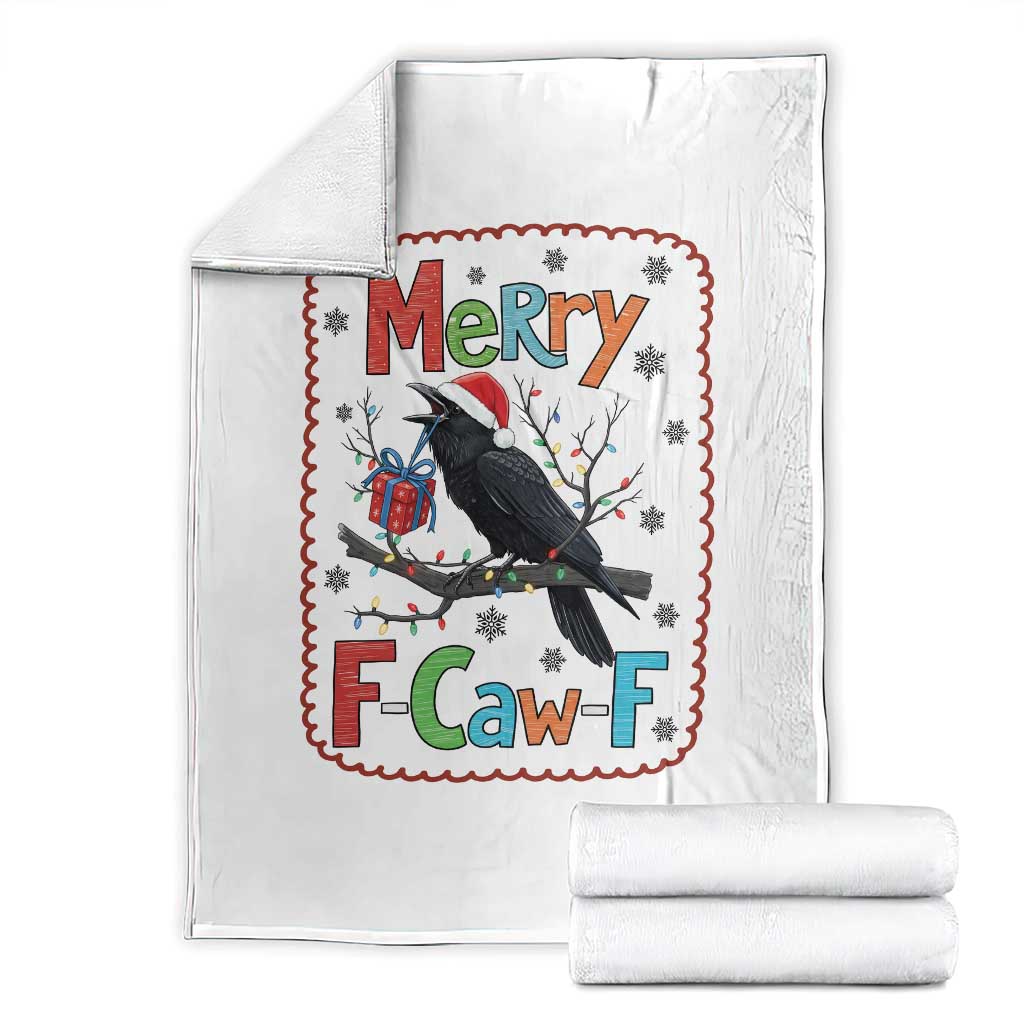Funny Christmas Santa Raven Throw Blanket Merry F Caw F Joke Gift TS12 White Print Your Wear