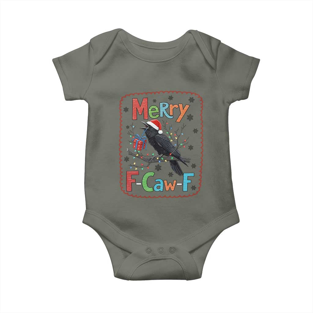 Funny Christmas Santa Raven Baby Onesie Merry F Caw F Joke Gift TS12 Military Green Print Your Wear