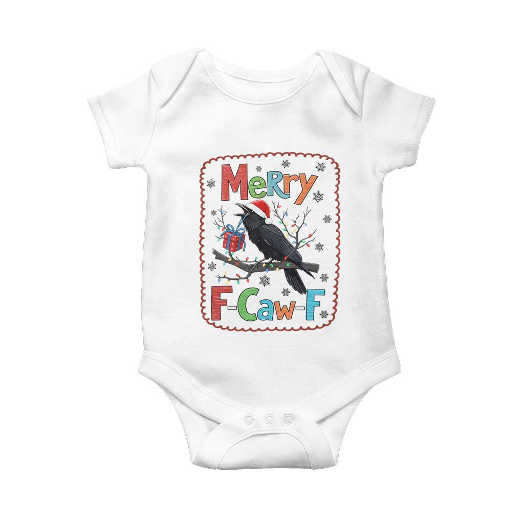 Funny Christmas Santa Raven Baby Onesie Merry F Caw F Joke Gift - Print Your Wear