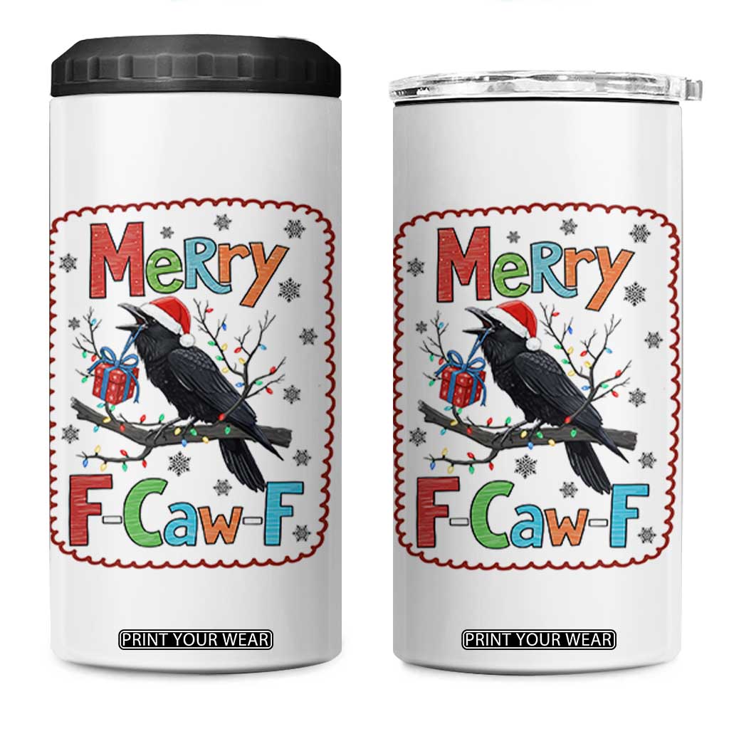 Funny Christmas Santa Raven 4 in 1 Can Cooler Tumbler Merry F Caw F Joke Gift - Print Your Wear