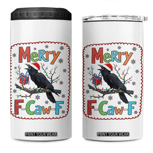 Funny Christmas Santa Raven 4 in 1 Can Cooler Tumbler Merry F Caw F Joke Gift - Print Your Wear