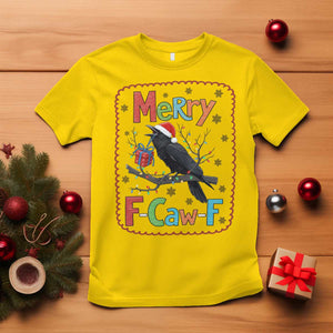 Funny Christmas Santa Raven T Shirt Merry F Caw F Joke Gift - Print Your Wear