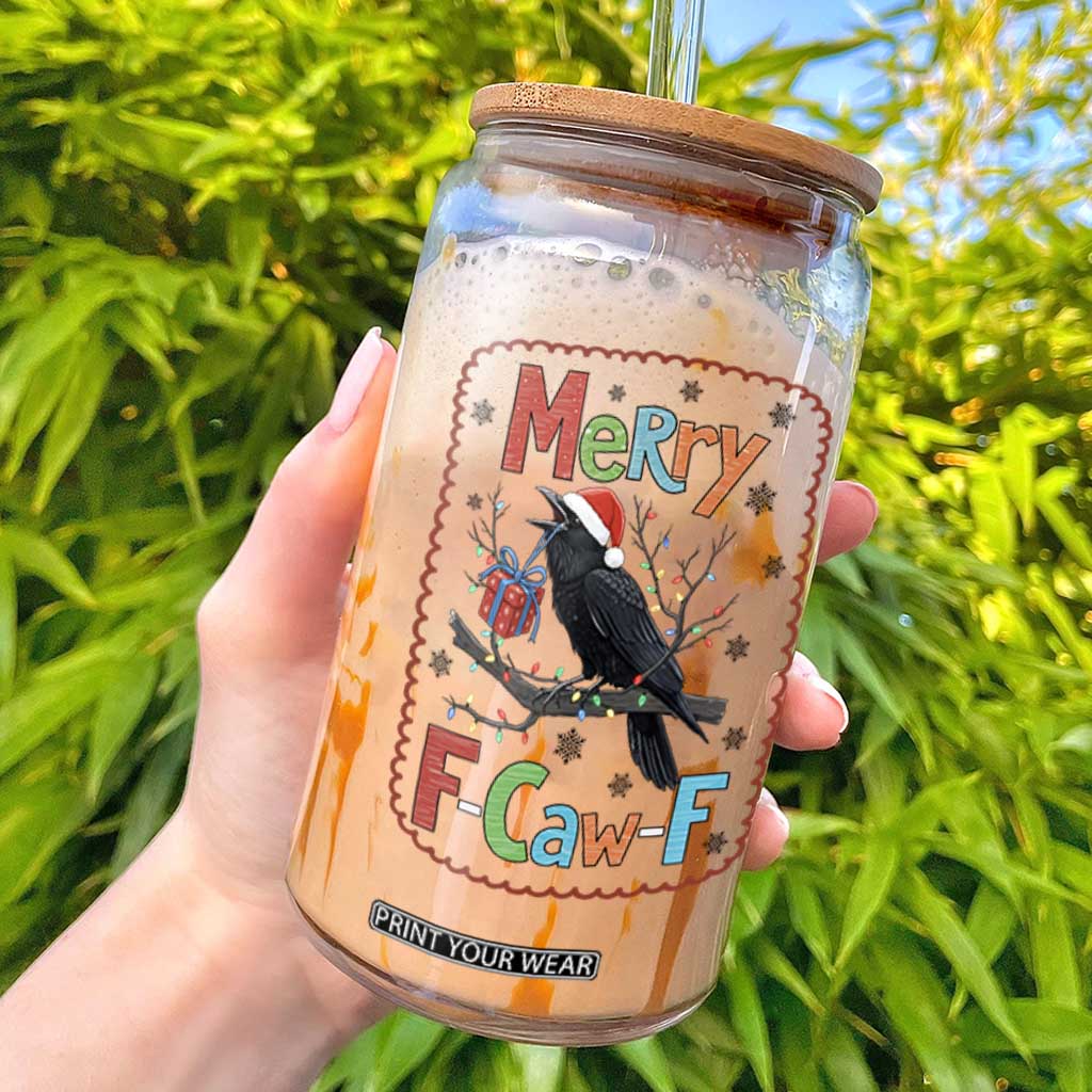 Funny Christmas Santa Raven Glass Can Merry F Caw F Joke Gift TS12 White Print Your Wear