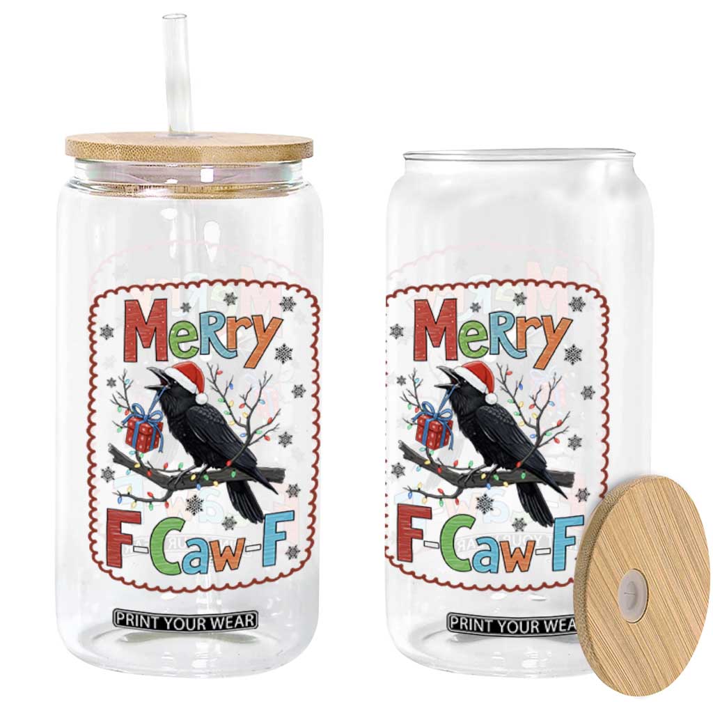 Funny Christmas Santa Raven Glass Can Merry F Caw F Joke Gift - Print Your Wear