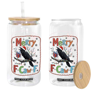 Funny Christmas Santa Raven Glass Can Merry F Caw F Joke Gift - Print Your Wear