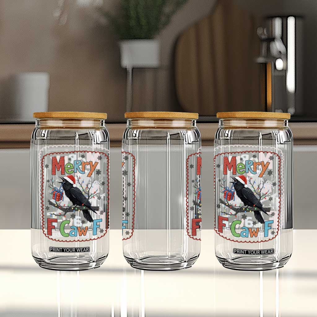 Funny Christmas Santa Raven Glass Can Merry F Caw F Joke Gift - Print Your Wear