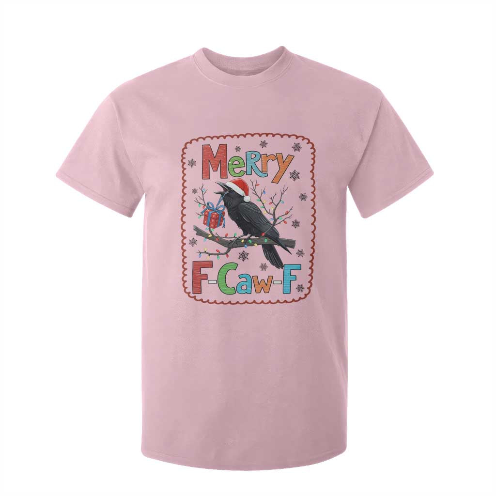 Funny Christmas Santa Raven T Shirt For Kid Merry F Caw F Joke Gift TS12 Light Pink Print Your Wear