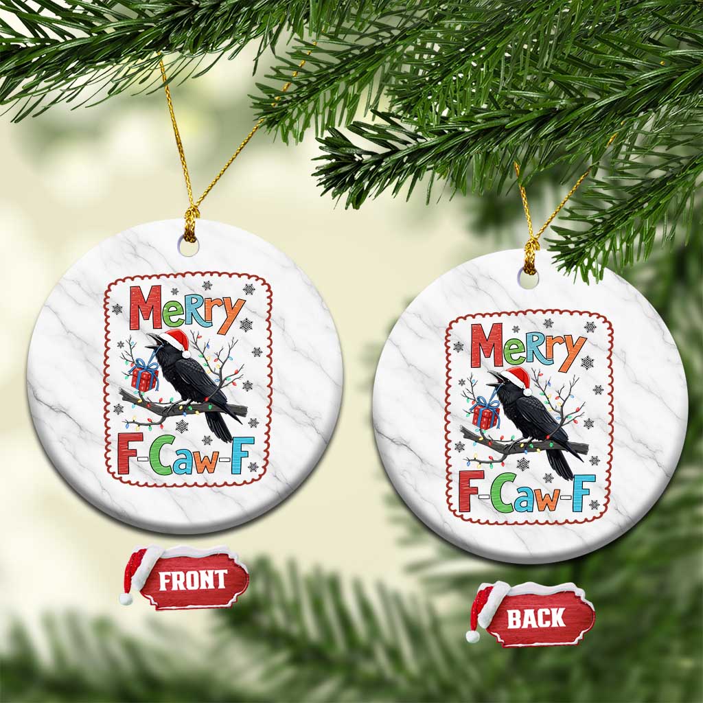 Funny Xmas Santa Raven Ceramic Ornament Merry F Caw F Joke Gift - Print Your Wear